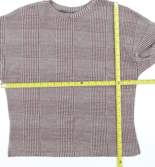 ZARA Women Brown Check Knit Pullover Jumper Size M