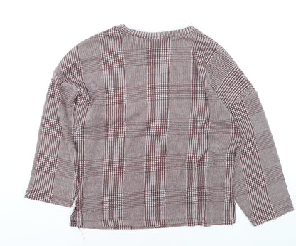 ZARA Women Brown Check Knit Pullover Jumper Size M