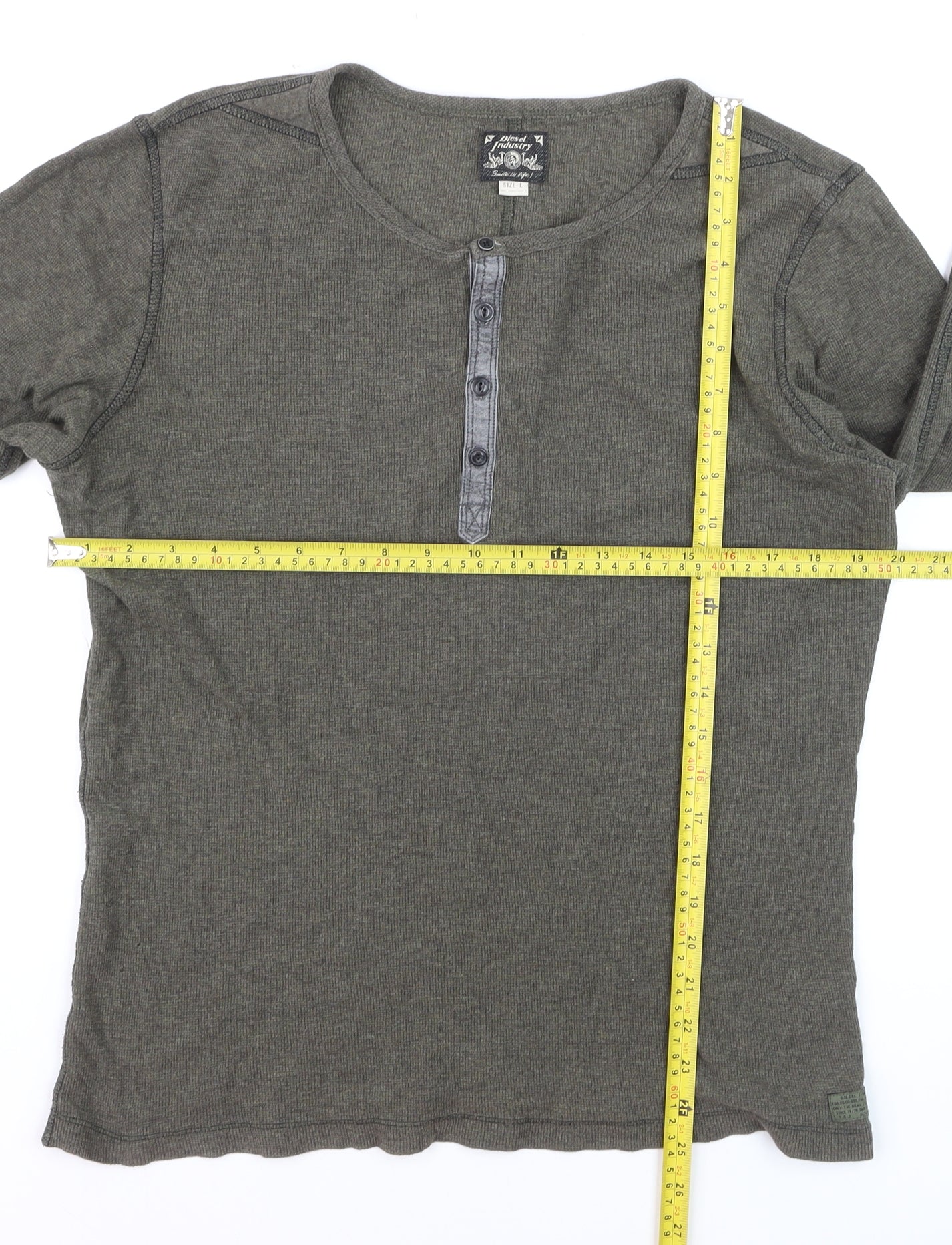 Diesel Men's Grey Cotton Henley Long Sleeve Casual Shirt Size L
