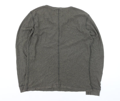 Diesel Men's Grey Cotton Henley Long Sleeve Casual Shirt Size L