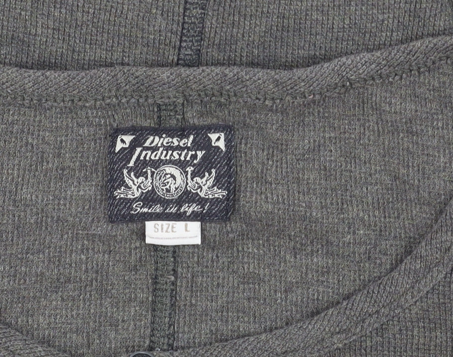 Diesel Men's Grey Cotton Henley Long Sleeve Casual Shirt Size L