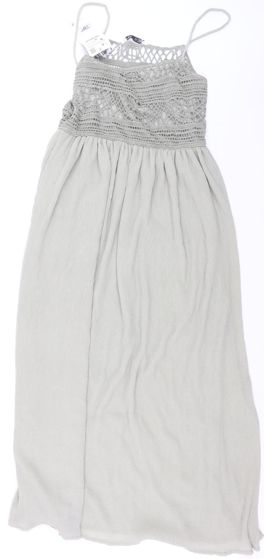 Zara Women Grey Crochet Maxi Dress Size S Bohemian Summer Style