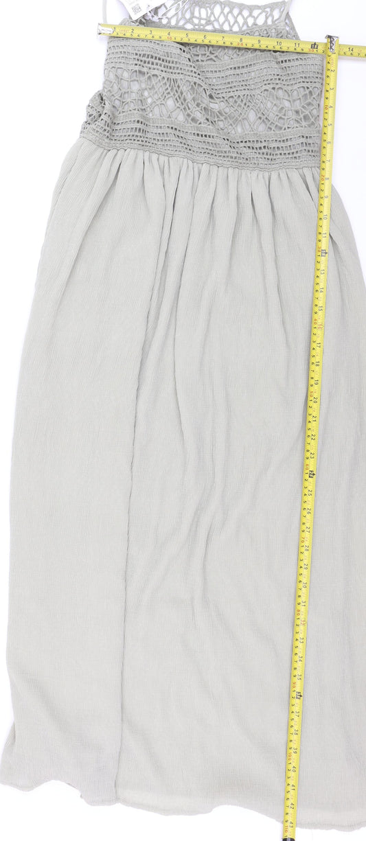 Zara Women Grey Crochet Maxi Dress Size S Bohemian Summer Style