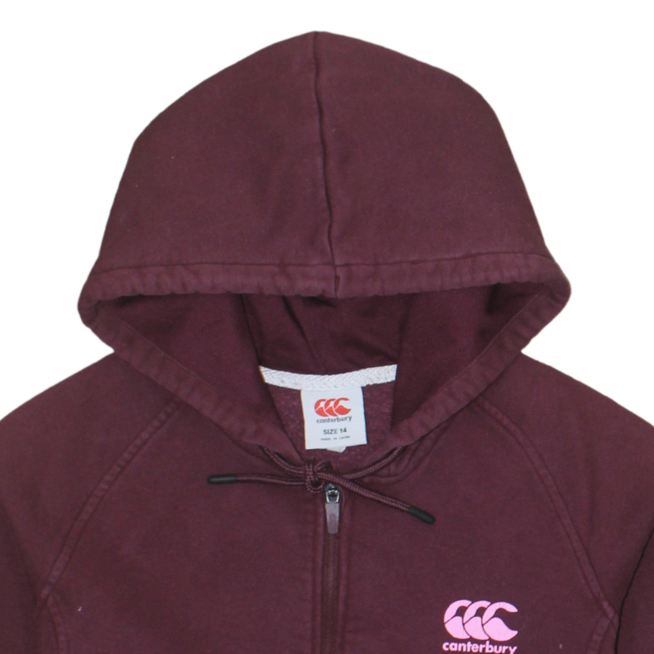 Canterbury Womens Burgundy Full Zip Hoodie Size 14 Cotton Blend