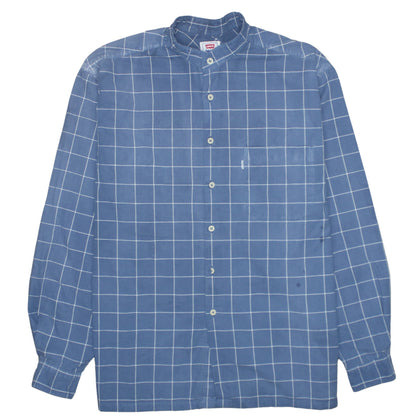Levi's Men's Blue Check Band Collar Cotton Long Sleeve Shirt XL