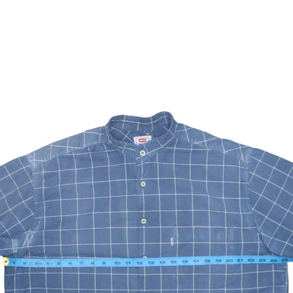 Levi's Men's Blue Check Band Collar Cotton Long Sleeve Shirt XL
