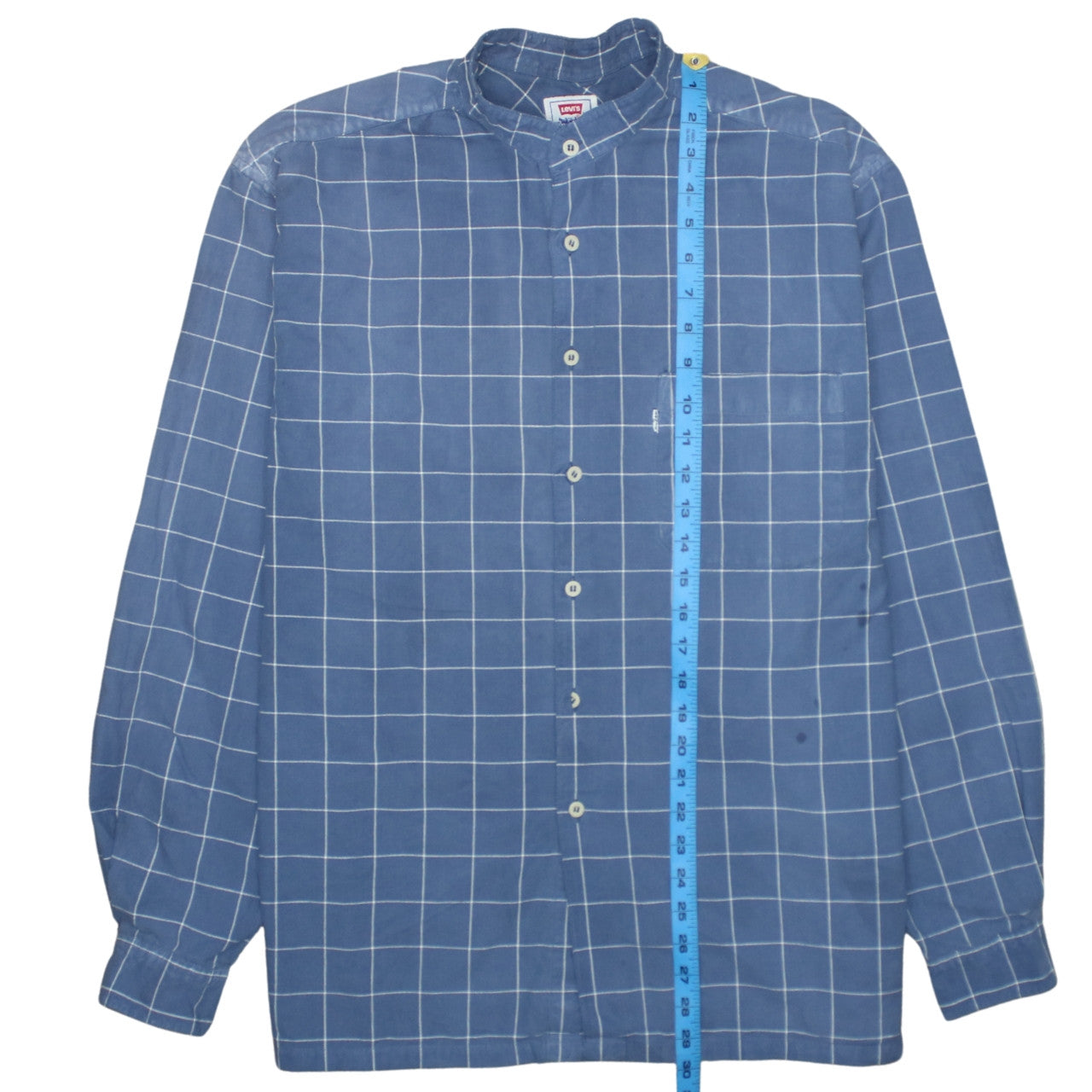 Levi's Men's Blue Check Band Collar Cotton Long Sleeve Shirt XL