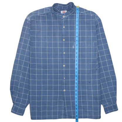 Levi's Men's Blue Check Band Collar Cotton Long Sleeve Shirt XL