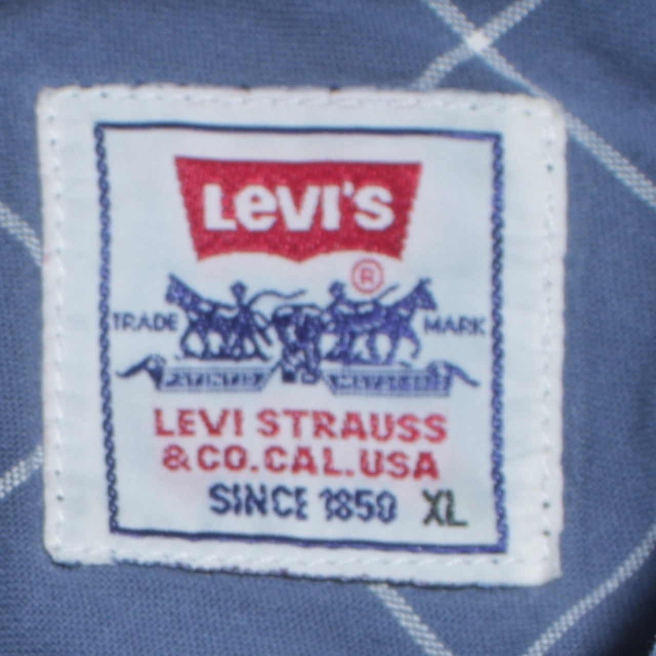 Levi's Men's Blue Check Band Collar Cotton Long Sleeve Shirt XL