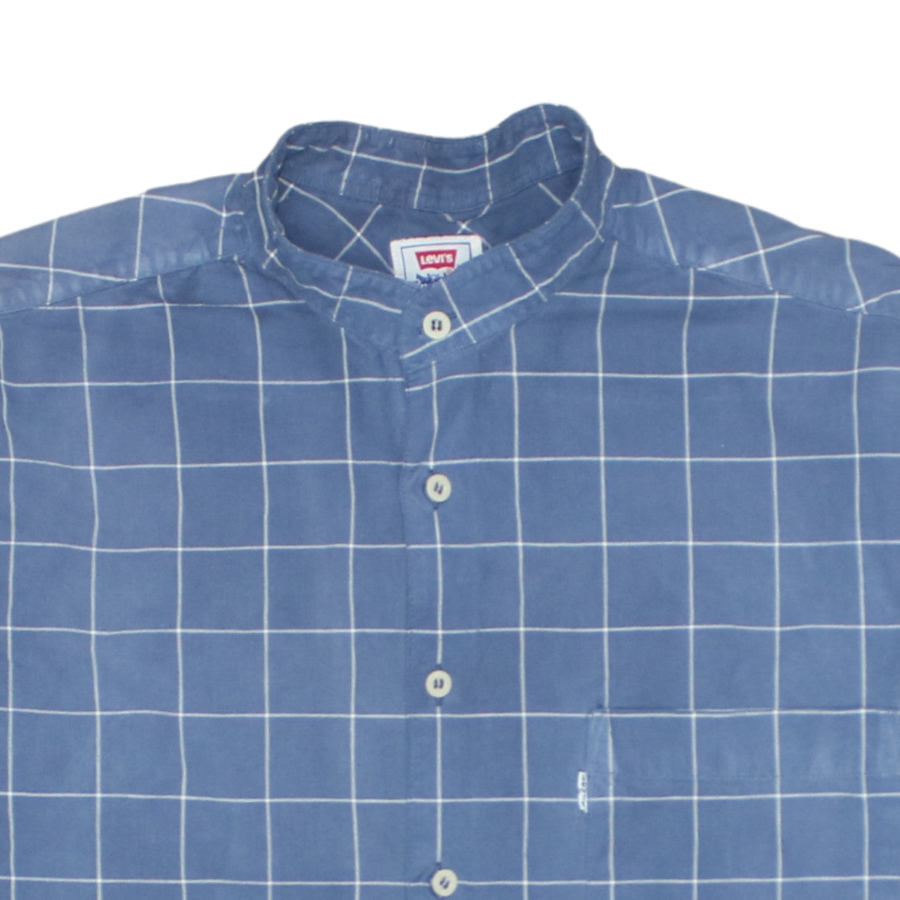 Levi's Men's Blue Check Band Collar Cotton Long Sleeve Shirt XL