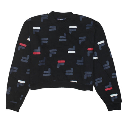 Fila Womens Black XL Crew Neck Pullover Sweatshirt All Over Logo