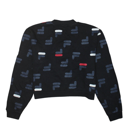 Fila Womens Black XL Crew Neck Pullover Sweatshirt All Over Logo