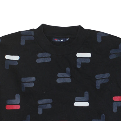 Fila Womens Black XL Crew Neck Pullover Sweatshirt All Over Logo