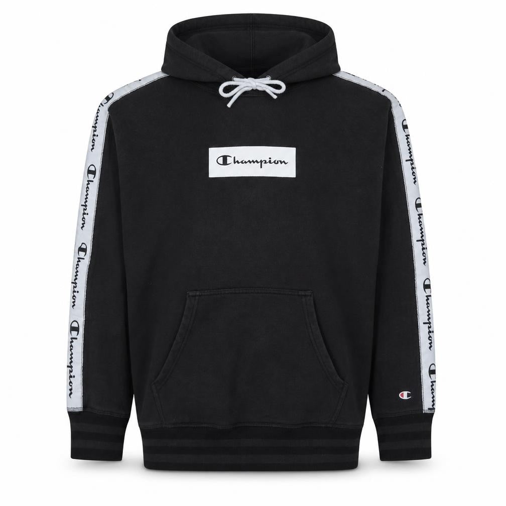 Champion Men’s Black Pullover Hoodie Medium Logo Tape Fleece