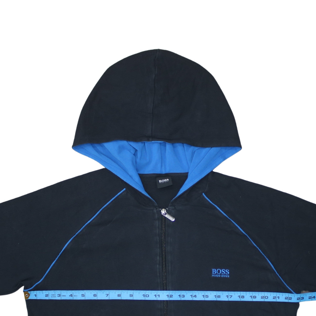 Hugo Boss Mens Black XL Full Zip Hoodie With Blue Hood Lining