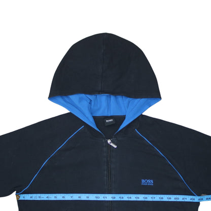 Hugo Boss Mens Black XL Full Zip Hoodie With Blue Hood Lining