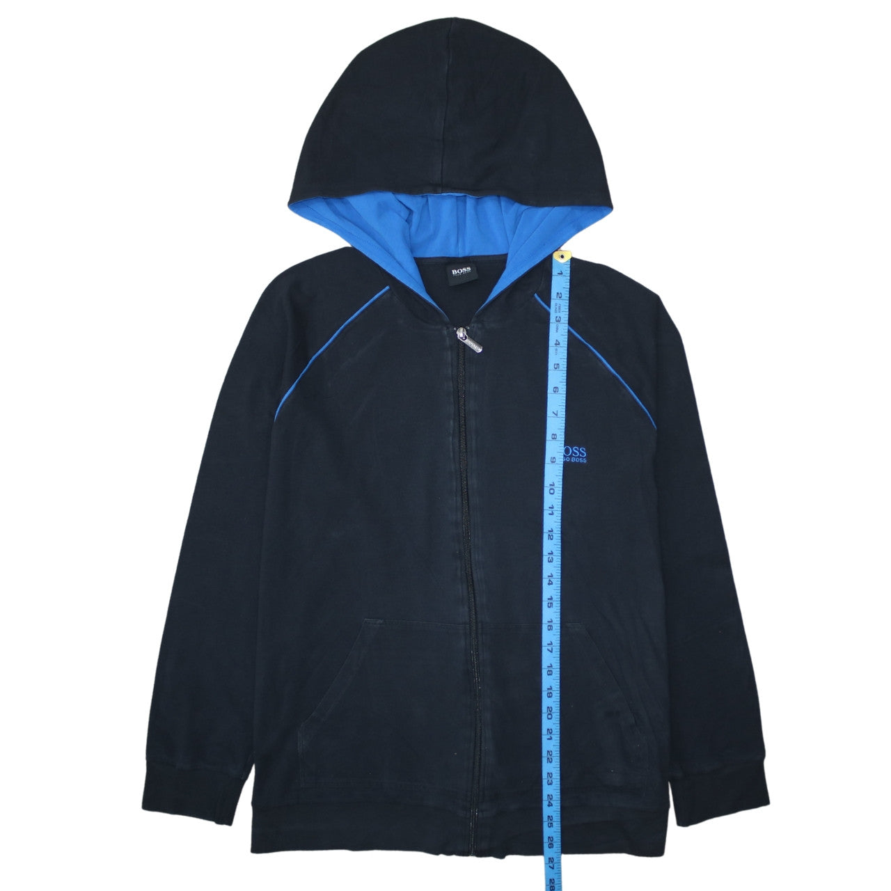 Hugo Boss Mens Black XL Full Zip Hoodie With Blue Hood Lining