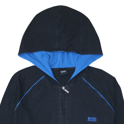 Hugo Boss Mens Black XL Full Zip Hoodie With Blue Hood Lining