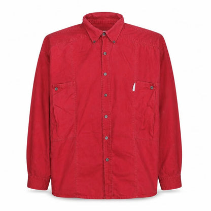 Front view of Adidas Vintage Women's Red Cotton Long Sleeve Button-Up Shirt, size 14