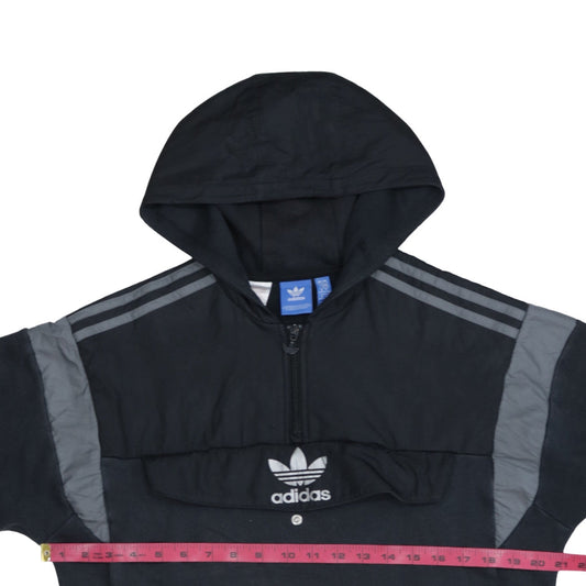 Adidas Boys Black 1/2 Zip Pullover Hoodie with Grey Stripes Size 15-16 Years