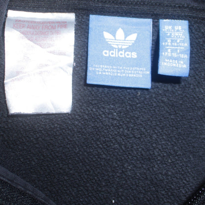 Adidas Boys Black 1/2 Zip Pullover Hoodie with Grey Stripes Size 15-16 Years