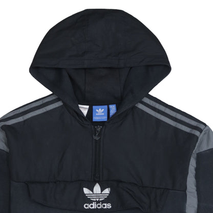 Adidas Boys Black 1/2 Zip Pullover Hoodie with Grey Stripes Size 15-16 Years