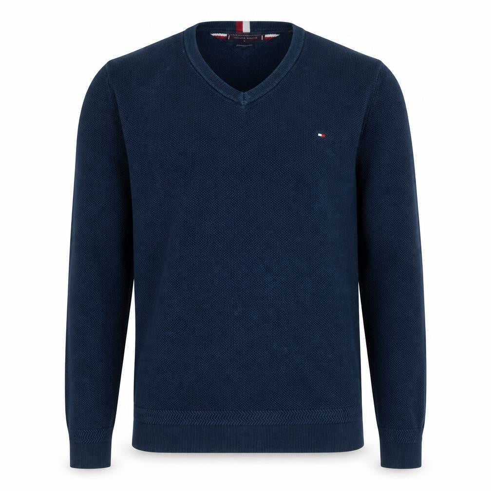 Tommy Hilfiger Men's Blue Cotton V-Neck Jumper Size L