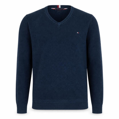 Tommy Hilfiger Men's Blue Cotton V-Neck Jumper Size L