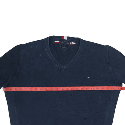Tommy Hilfiger Men's Blue Cotton V-Neck Jumper Size L