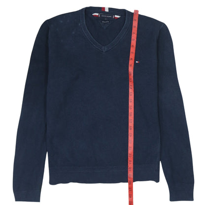 Tommy Hilfiger Men's Blue Cotton V-Neck Jumper Size L