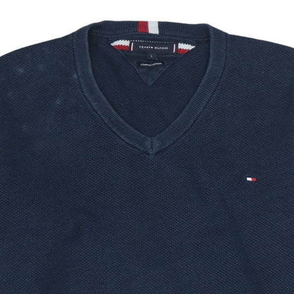 Tommy Hilfiger Men's Blue Cotton V-Neck Jumper Size L