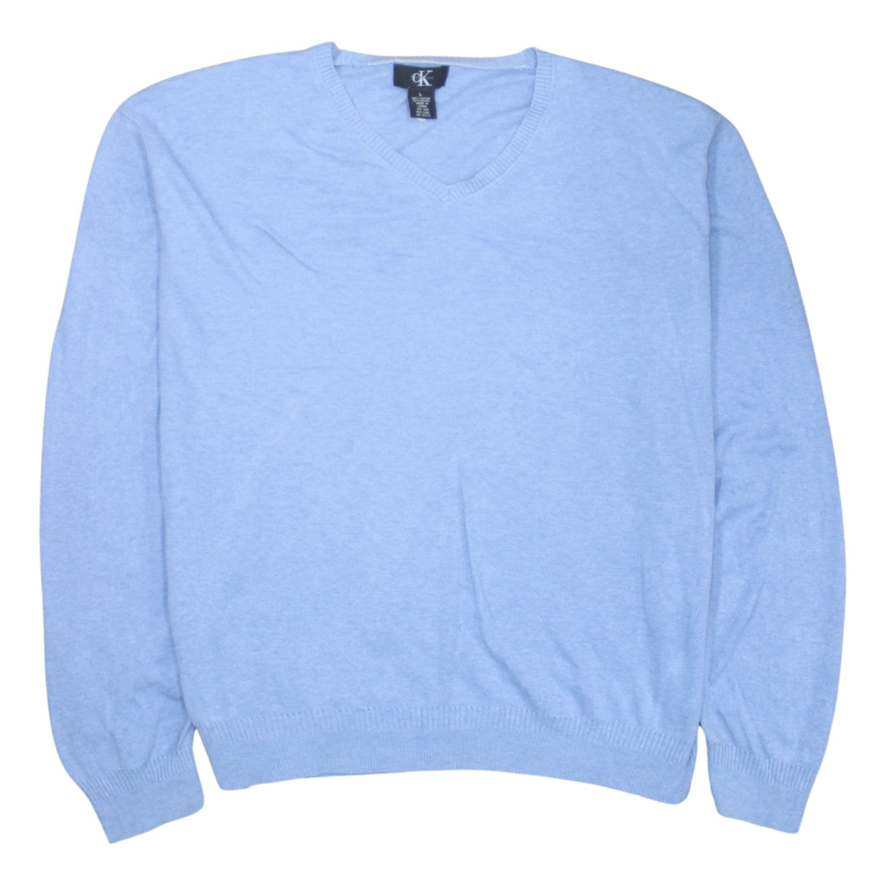 Calvin Klein Men's Blue V-Neck Cotton Modal Jumper Size L