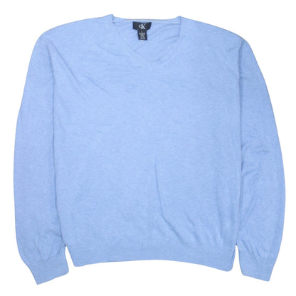 Calvin Klein Men's Blue V-Neck Cotton Modal Jumper Size L