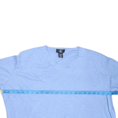 Calvin Klein Men's Blue V-Neck Cotton Modal Jumper Size L