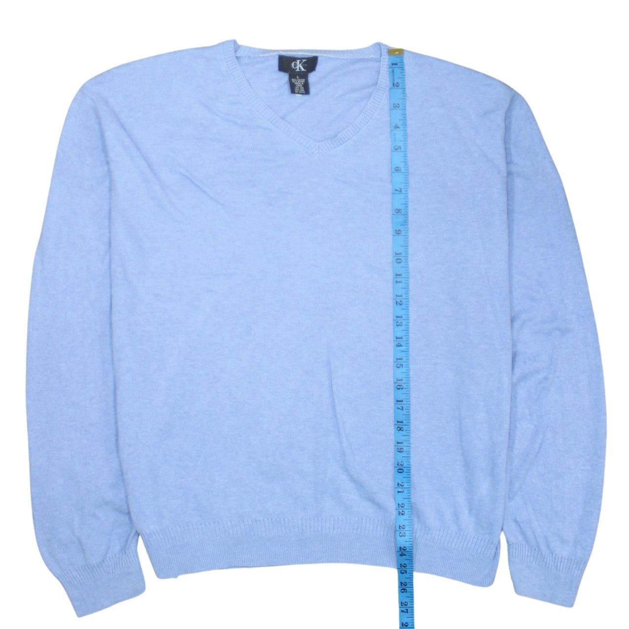 Calvin Klein Men's Blue V-Neck Cotton Modal Jumper Size L