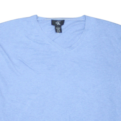 Calvin Klein Men's Blue V-Neck Cotton Modal Jumper Size L