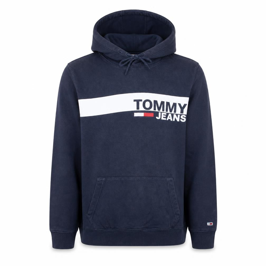Tommy Jeans Men’s Blue Pullover Hoodie L Logo Fleece Sweatshirt