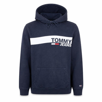 Tommy Jeans Men’s Blue Pullover Hoodie L Logo Fleece Sweatshirt