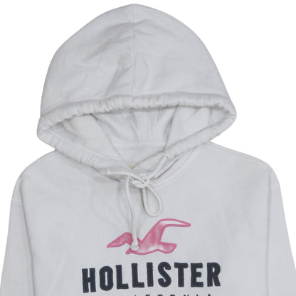 Hollister Womens White Pullover Hoodie Small Logo Print Casual