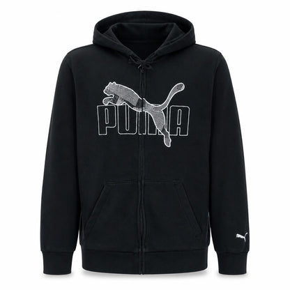 Puma Men's Black XL Full Zip Hoodie with Logo Print