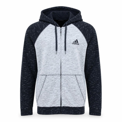 Front view of Adidas Men's Grey Full Zip Hoodie, size S, Sportswear