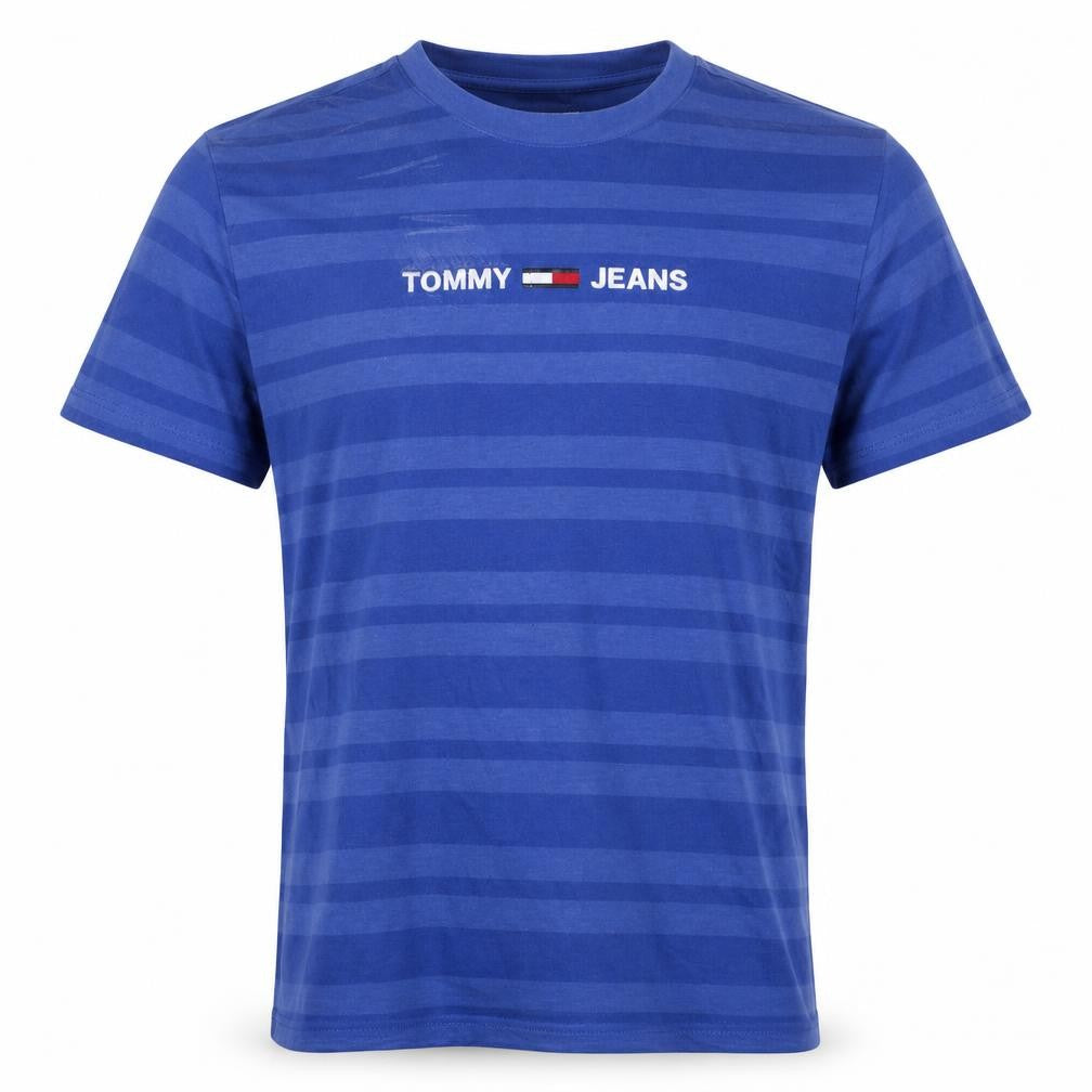 Tommy Jeans Men's Blue Striped Crew Neck Logo T-Shirt Size S