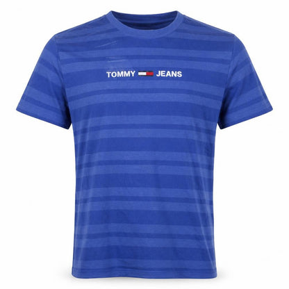 Tommy Jeans Men's Blue Striped Crew Neck Logo T-Shirt Size S