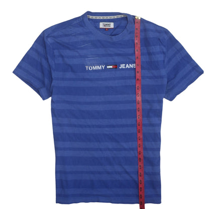 Tommy Jeans Men's Blue Striped Crew Neck Logo T-Shirt Size S