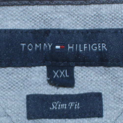 Tommy Hilfiger Men's Grey Slim Fit Polo Shirt XXL Cotton USA Logo