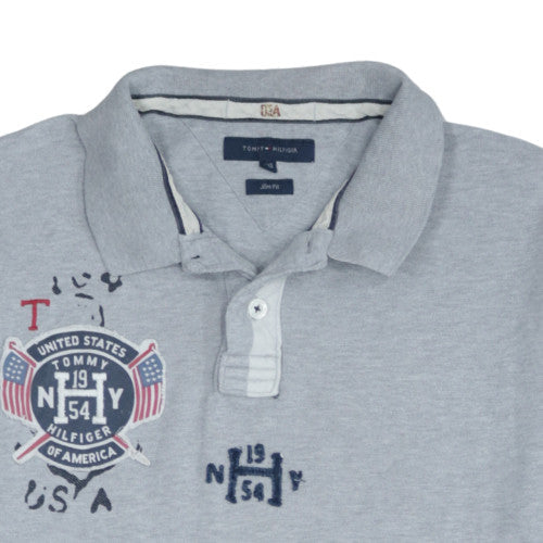 Tommy Hilfiger Men's Grey Slim Fit Polo Shirt XXL Cotton USA Logo