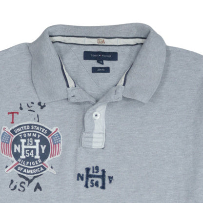 Tommy Hilfiger Men's Grey Slim Fit Polo Shirt XXL Cotton USA Logo