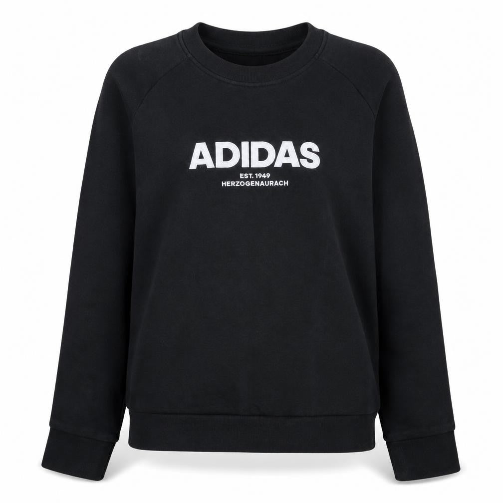Adidas Womens Black Sweatshirt Size 12-14 Pullover Logo Crew Neck