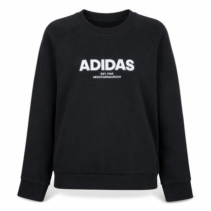 Adidas Womens Black Sweatshirt Size 12-14 Pullover Logo Crew Neck