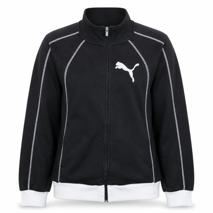 Puma Womens Black Size 12 Track Jacket Full Zip Cotton Blend Sports Top